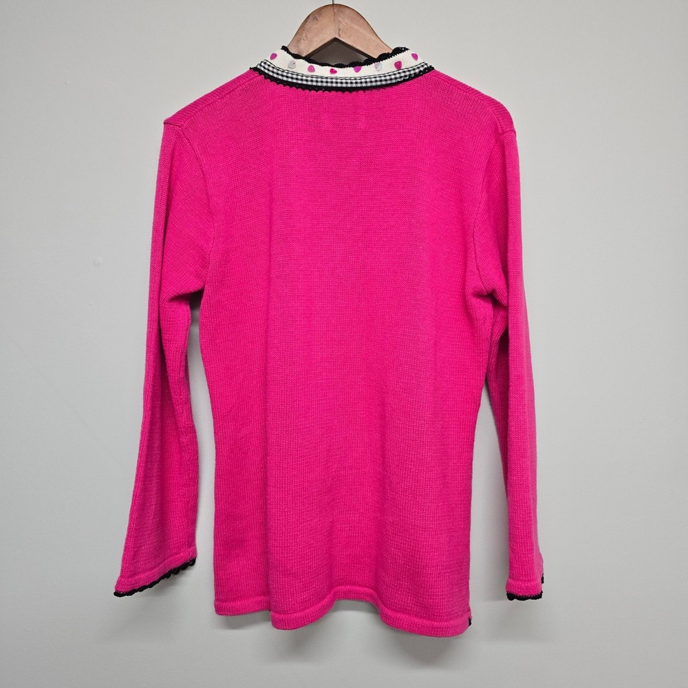 Storybook Knits Passionate Heart Cardigan Womens M Pink Embroidered Grandmacore - Picture 5 of 14